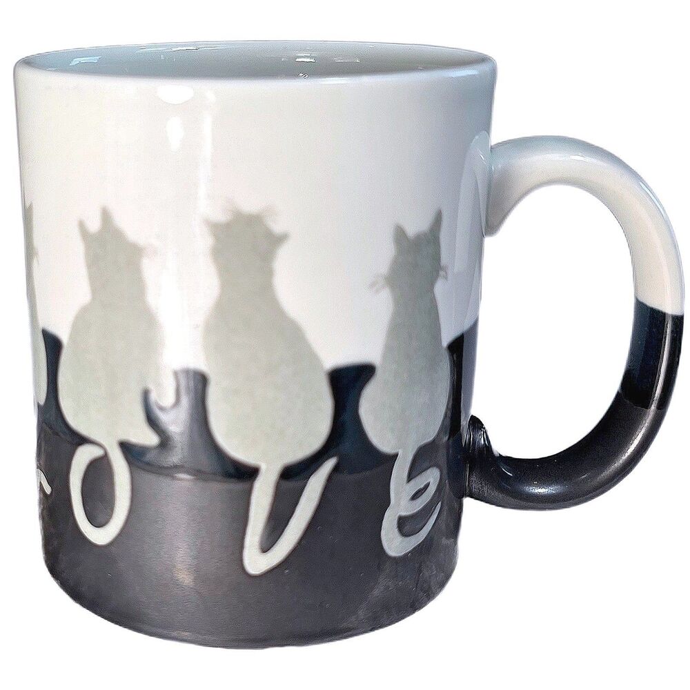 Vintage Otagiri Japan "Cheré" Black & White Cat Silhouette Mug - 3.75 10oz